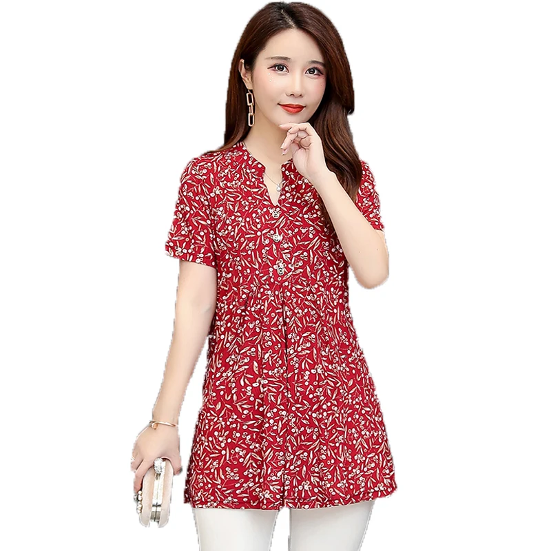 

Women Summer Peplum Blouses Red Blue Small Pieces Chiffon Tops Female Short Sleeve Chic Tunic Shirt Woman Leisure Crepe Blouse