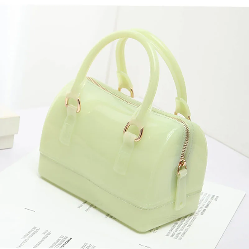 JELLYOOY маленький размер 18 см ПВХ Мини Женская Желейная сумка детская подушка сумка на плечо карамельный цвет Силиконовая Сумка-тоут пляжная сумка-мессенджер - Цвет: Light Green