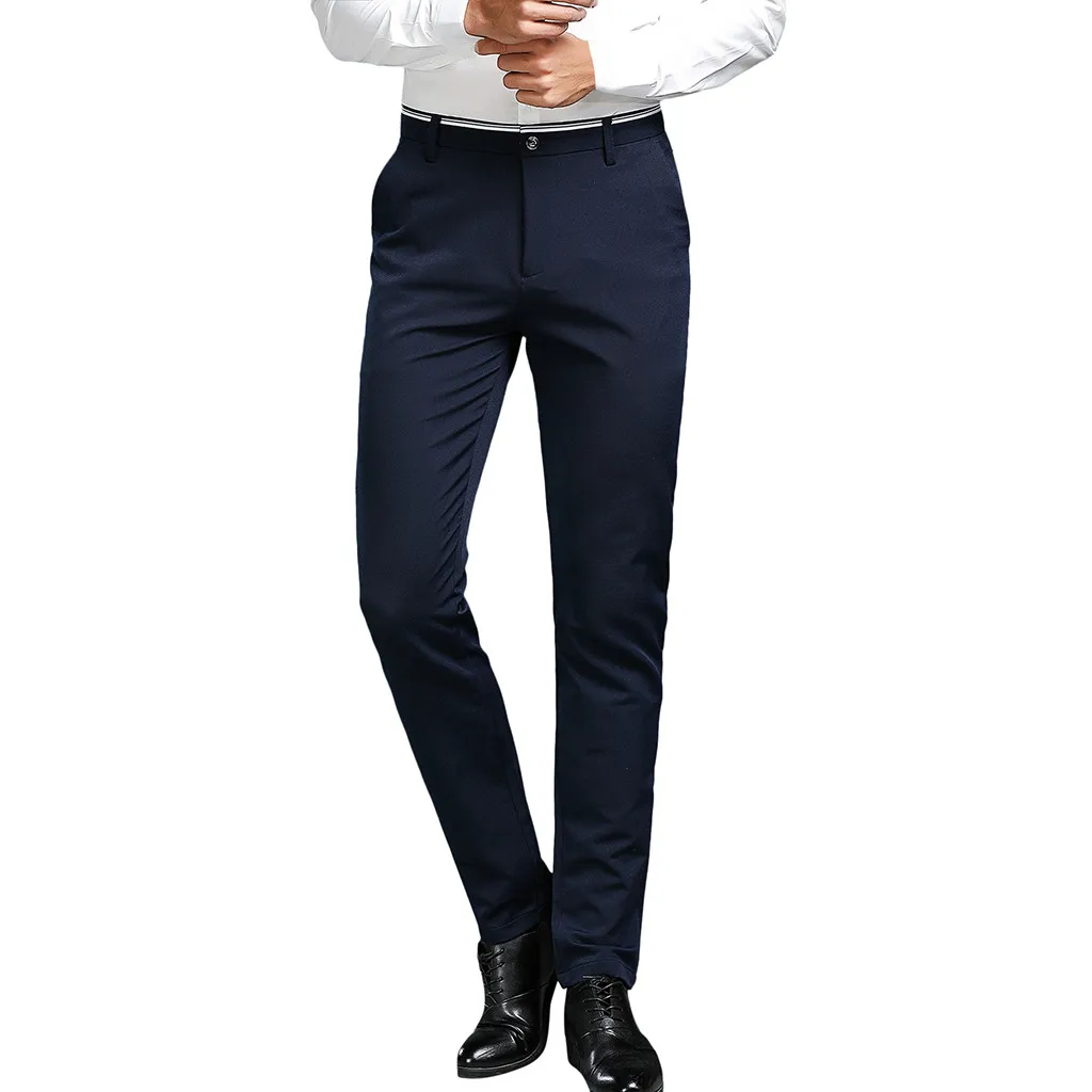 Men's New Fashion Solid Casuall Slim Zippered Business Pants Long Trousers 28-38