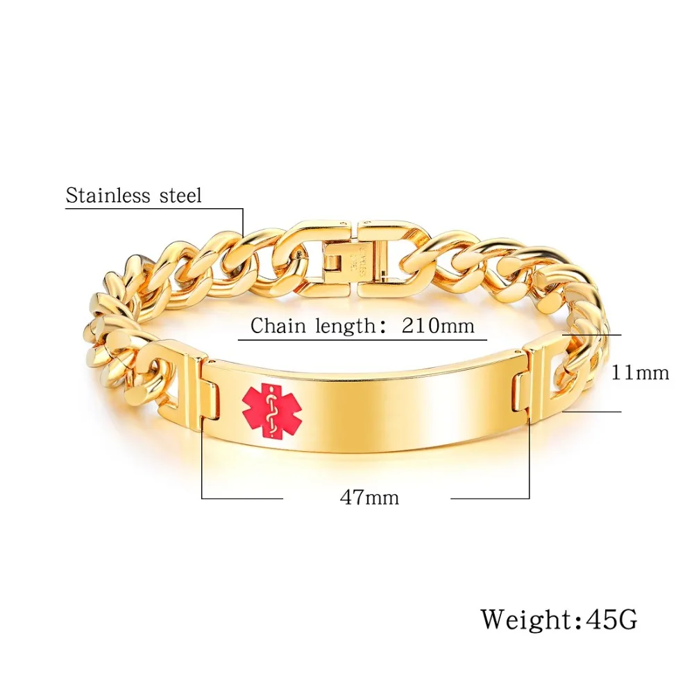FATE LOVE Punk Men Male Statement Medical Alert Sign ID Bracelet Bangles metal stainless steel Fashion Jewelry 2019 new arrival