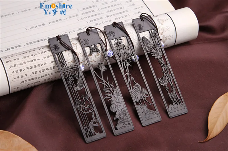 Emoshire High-grade solid wood bookmarks set Creative classic Meilan bamboo chrysanthemum sandalwood sandalwood bookmarks custom gift TSQ01 (12)