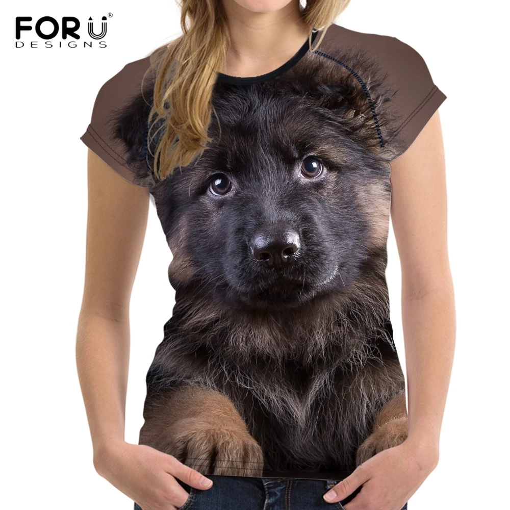 

FORUDESIGNS Cute 3D Animal German Shepherd Print Women Summer T Shirt Fitness O Neck Girls T-shirt Short Sleeve Tops Tee Clothes