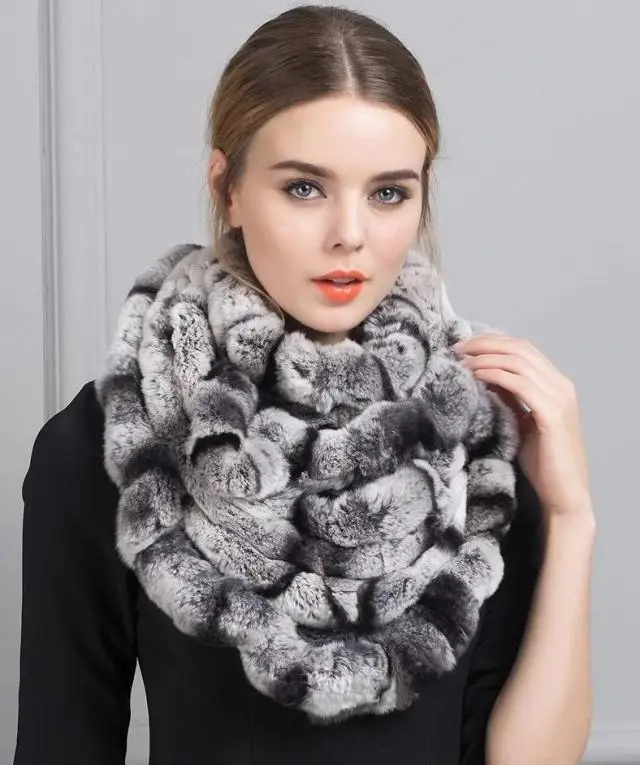 High Quality Winter Thick Warm Women Real Rex Rabbit Fur Scarf Wrap