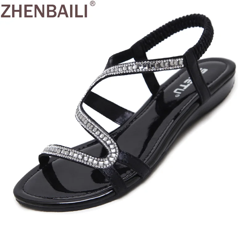 

ZHENBAILI Summer New Woman Fashion Sandals Rhinestone Flip-Flops Women Casual Beach Shoes Soft Bottom Comfortable Wedges Sandals