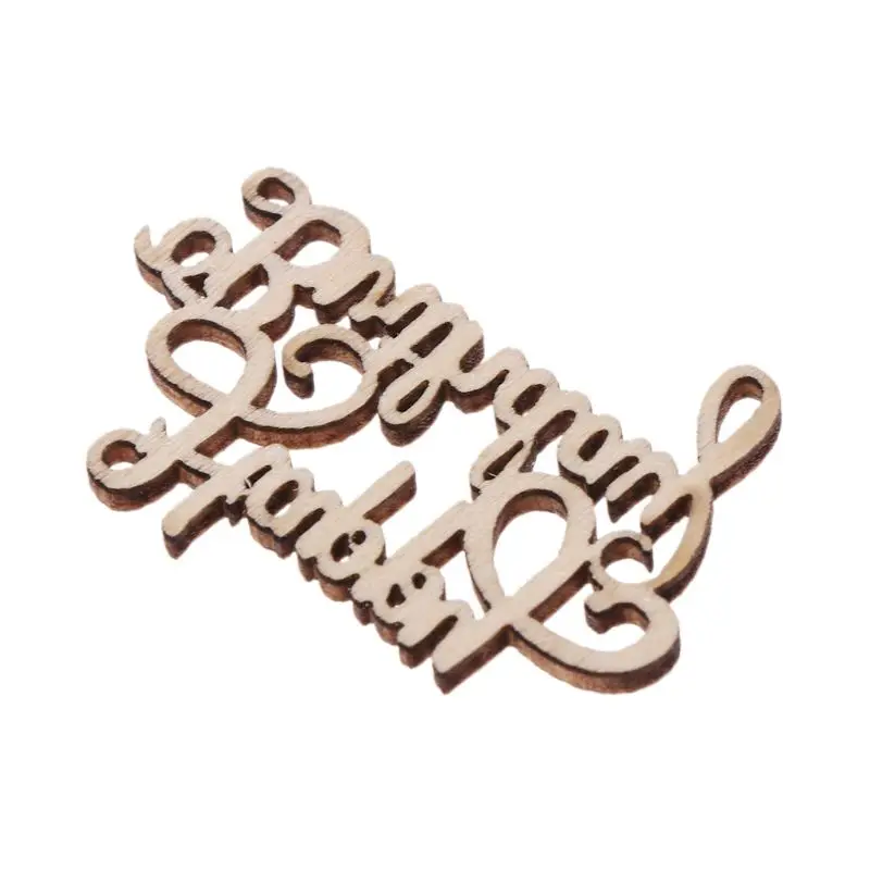 15Pcs Wooden Happy Bithday Table Confetti Scatter Vintage Rustic Party Decor Craft Scrapbook Decorations