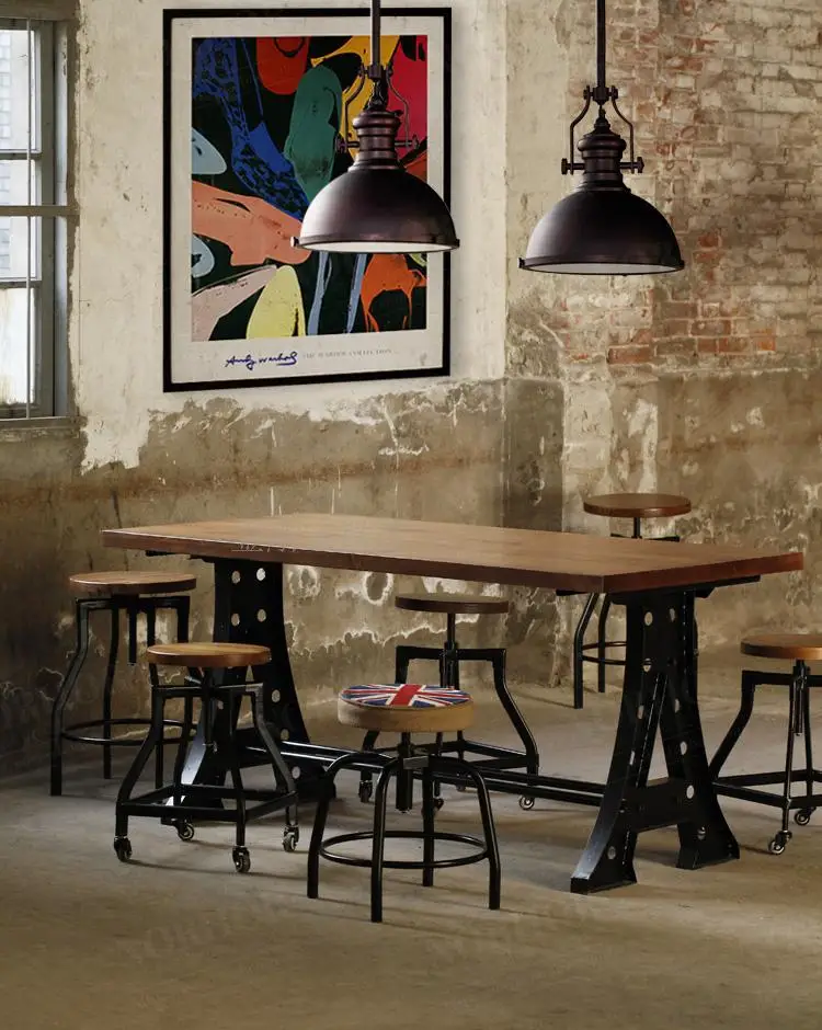 

Solid wood furniture wood vintage wrought-iron table desk computer desk bench Nordic American country style meals