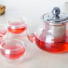 1х 5в1 Набор для кофейного чая кунг-фу-400 мл стеклянный чайный горшок с заваркой из нержавеющей стали с ручкой дракона+ 4x стеклянные чайные чашки с двойными стенками