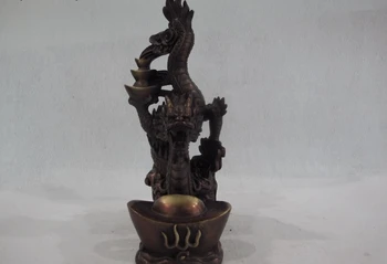 

China Royal Red Copper Feng Shui Lucky wealth Zodiac Yuan Bao Fly Dragon Statue