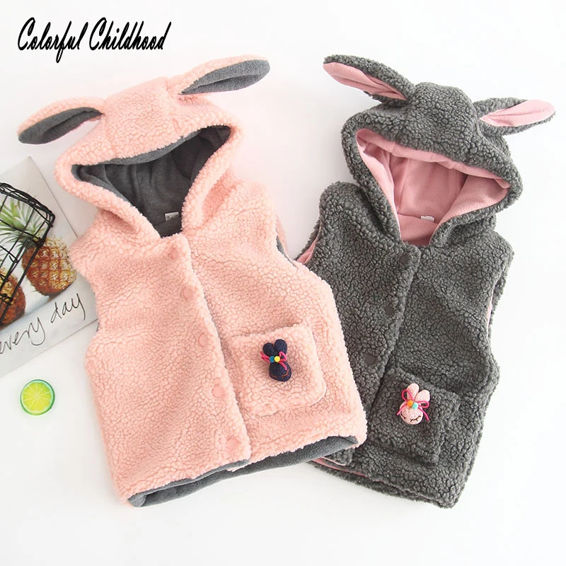 

Baby Girls Vest Coat Lovely Bunny Ear Shape Hooded Vest Coat Infant Newborn Baby Thicken Velvet Warm Waistcoat Kid Winter Tops