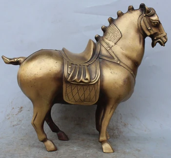 

14" Chinese Bronze Carved Animal Lucky Sucessful Running Tang Horse Statue