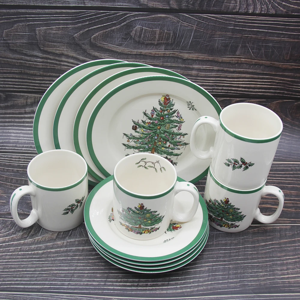 US $79.19 12 PcsSet Christmas Tree Dinnerware Set Ceramic Breakfast Plate Beef Dishes Dessert Dish Fruit Snack Plate