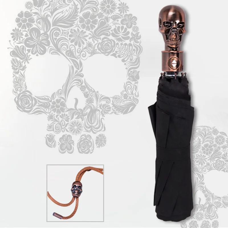 

Man Umbrella Creative Style Metal Skull Head Punk Style Windproof Ultralight Sun Rain Automatic 3Folding Umbrella Rain Woman