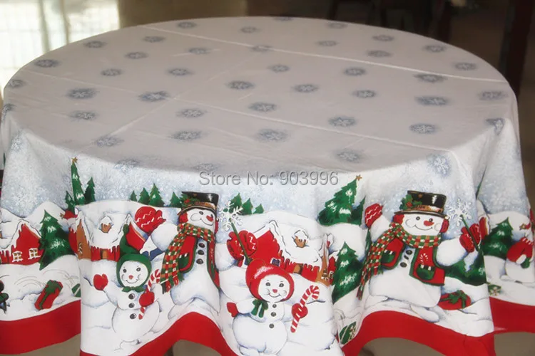 

Free shipping-Christmas red edge snowman round tablecloth fabric tablecloth Continental
