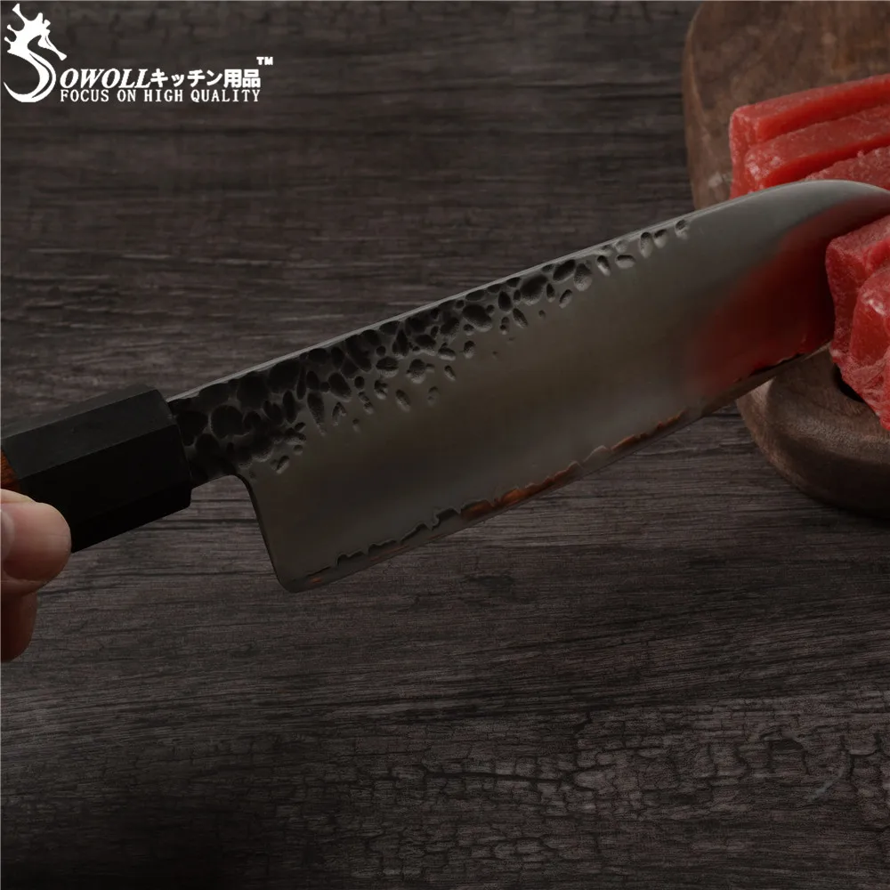 SOWOLL ручной работы кованый кухонный нож из дамасской стали японский разделочный нож Santoku очень острое лезвие с деревянной ручкой Vg10 Дамаск