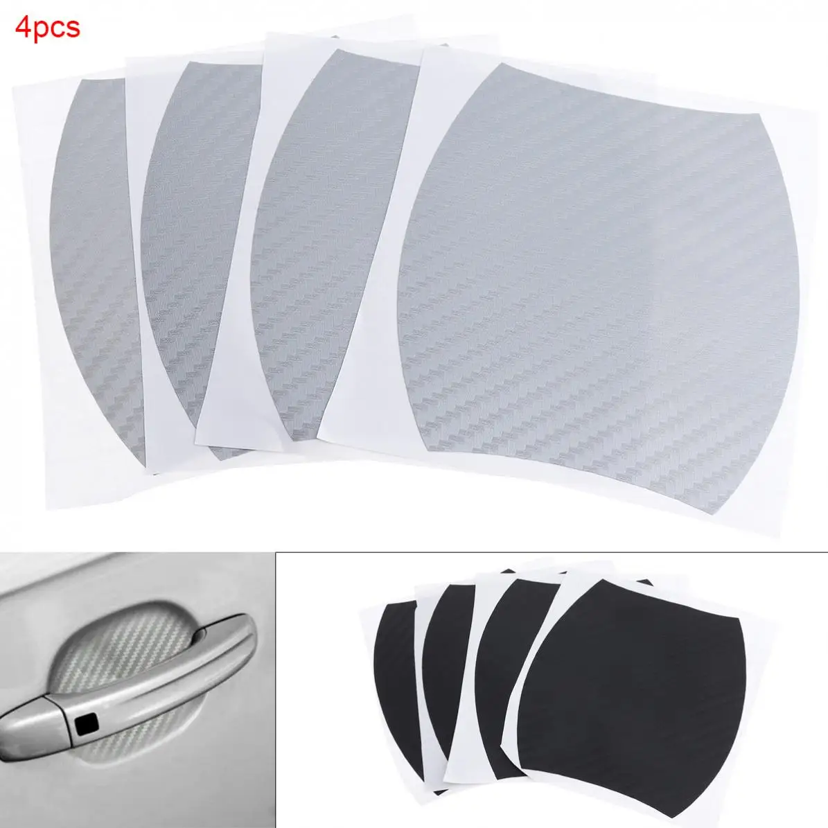 

2 Colors 8.5 x 9.7 CM 4pcs 3D Carbon Fiber Universal Scratch Prevention Personality Refit Car Doorknob Stickers