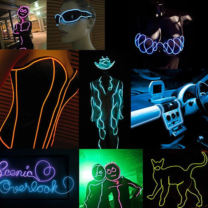 EL Wire 1 м/2 м/3 м/5 м неоновый автомобильный светильник s светодиодная лента светильник Канатный трубчатый кабель+ контроллер батареи для автомобиля Танцевальная вечеринка украшение велосипеда