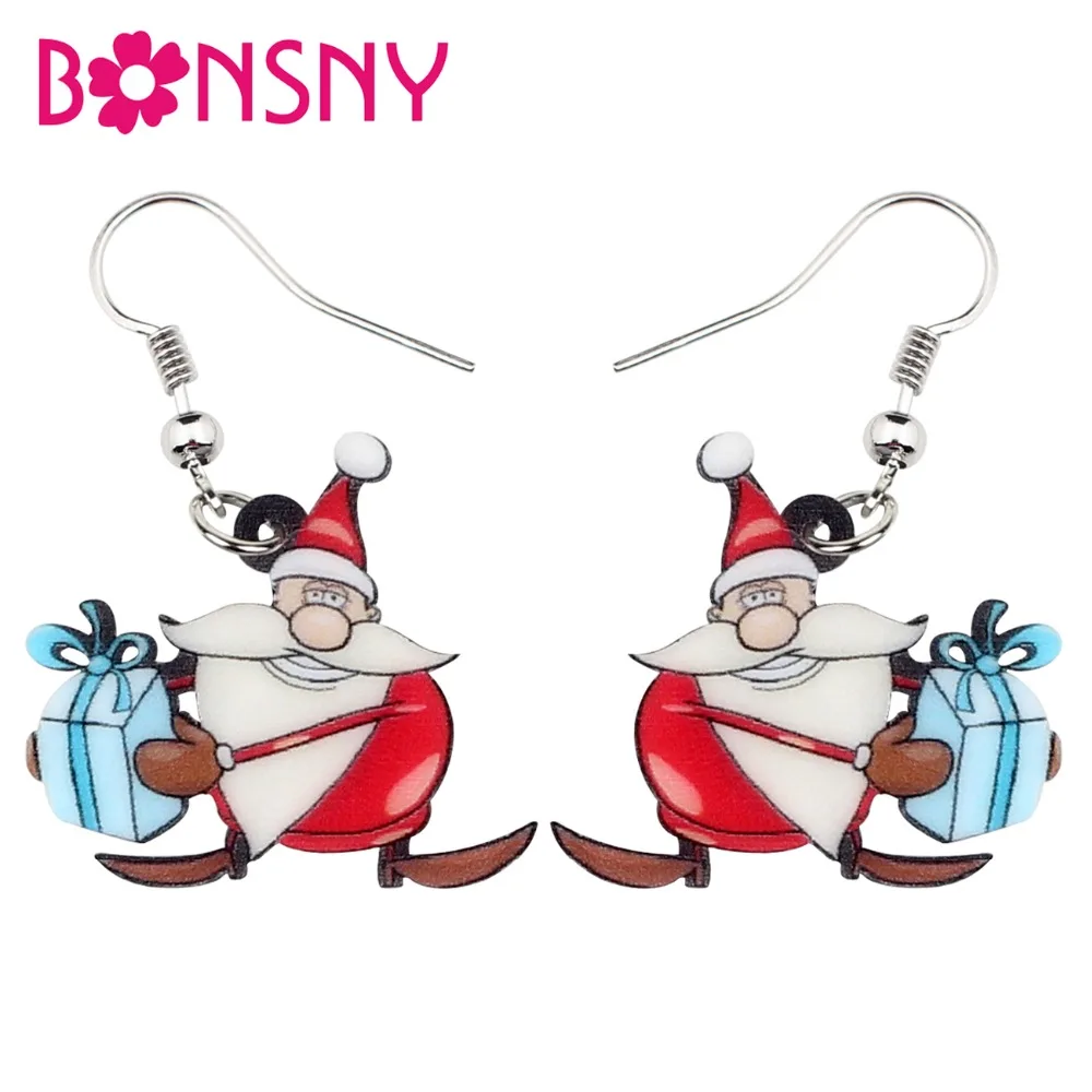 

Bonsny Acrylic Cartoon Christmas Santa Claus Gift Earrings Drop Dangle Cute Festival Jewelry For Women Girls Teens Accessories