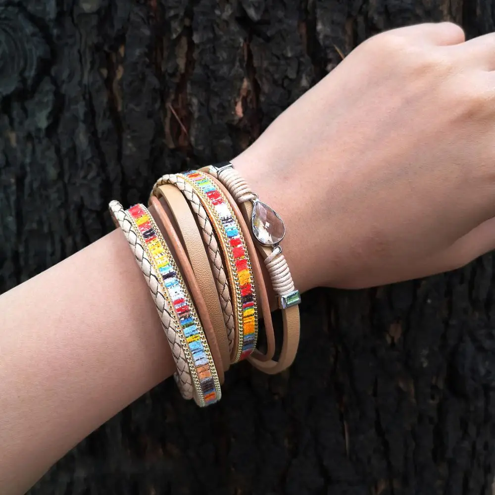 

Rinhoo 1PC Multi-layer Leather Chain Magnet Water Drop Oval Gravel Leaf Pendant Bracelet Women Fashion Exquisite Jewelry Gift