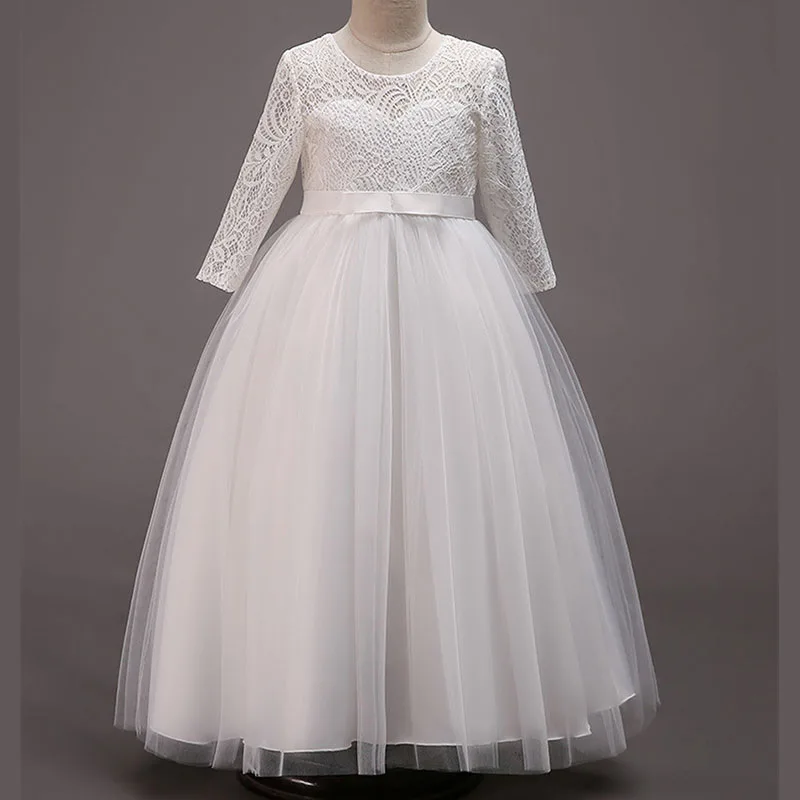 Одежда для маленьких детей от 4 до 15 лет изысканное кружевное платье Элегантное простое платье принцессы с бантом для свадебной вечеринки для девочек