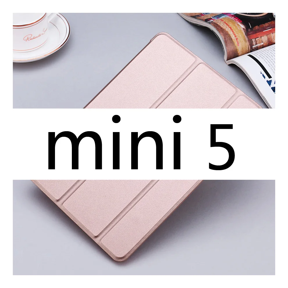 Чехол для iPad Mini 5 4 3 2 1 тонкий из искусственной кожи трехслойный стенд Авто Режим сна/Пробуждение Смарт-Чехол для mini1 mini2 mini3 mini4 mini5 - Цвет: Rose Gold For mini 5