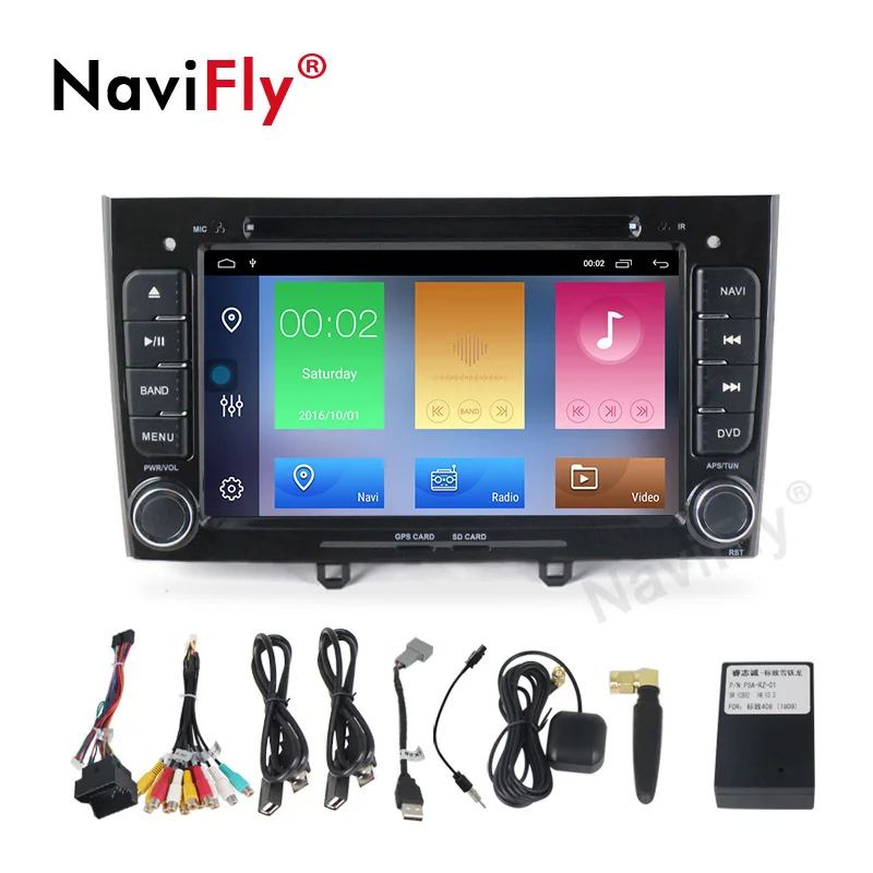 Clearance NaviFly 2 Din 2G+32G 7" Quad core Android 9.1 dvd GPS navigation Radio for PEUGEOT 308 408 Bluetooth FM WIFI USB Mirror link RDS 5