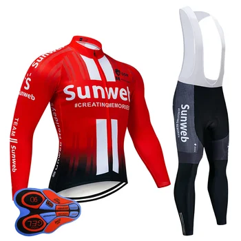

2019 Red Sunweb Cycling Jersey 9D Bib Set MTB Uniform Breathable Bicycle Clothing Quick Dry Bike Clothes Men's Long Cycling Wear