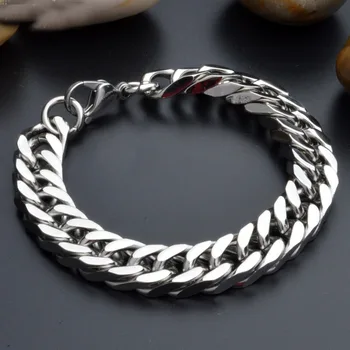 

Tisnium Curb Cuban Men's Bracelet Silver Color Solid Stainless Steel Chain Punk Hip-hop Boys Accessories Wholesale Retail