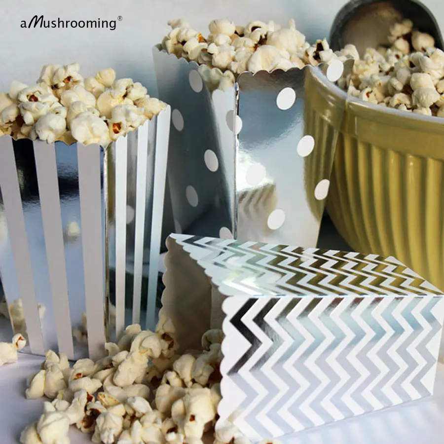 Metallic Silver Popcorn Boxes Diy Popcorn Treats Stripe Treat Boxes