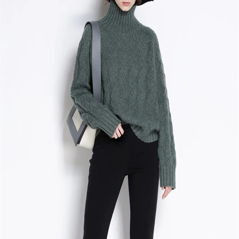 Cashmere sweater winter new ladies high collar loose large size warm comfortable pullover solid color simple elegant women's Cashmere sweater winter new ladies high collar loose large size warm comfortable pullover solid color simple elegant women's