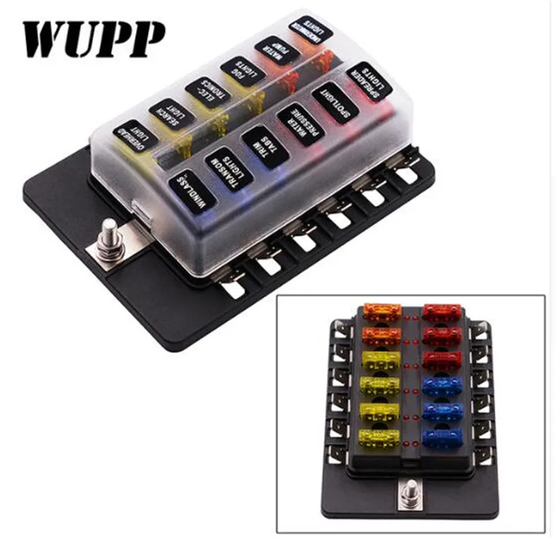 

WUPP Universal 1 In 10 Out Fuse Box Block 32V Fuse Holder Box Car Vehicle Circuit Led Indicator Auto Blade Car Fuse Accessory To