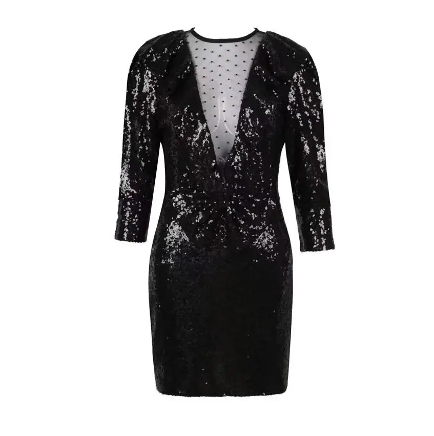 Vestido осеннее платье женские пикантные блестки шикарные кружевные сетчатые вечерние платья дизайнерские Элегантные мини-Клубные платья