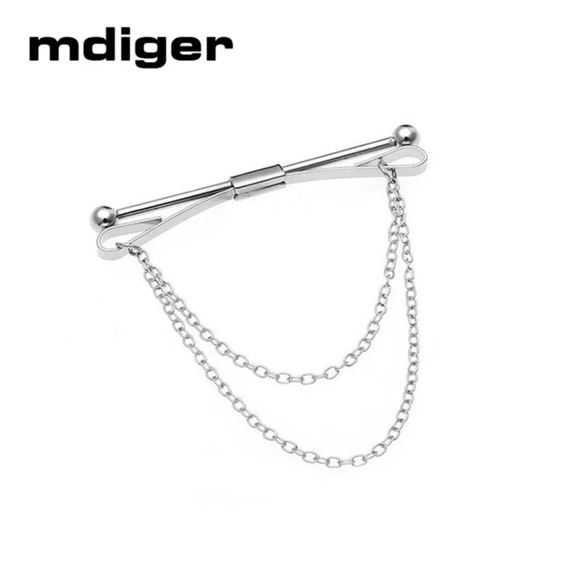 Brooch Collar Pins with Chain for Men Classic Men's Shirt Metal Collar