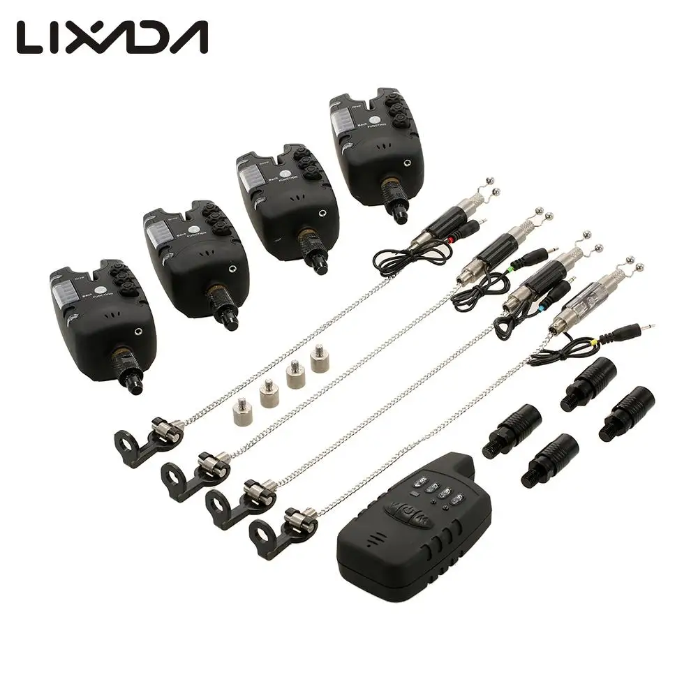 

Lixada Wireless Fishing Bite Alarm Set Sensitive Fishing Alarm Kit LED Indicator 1 Receiver +4 Transmitter In Box Fishing Tackle