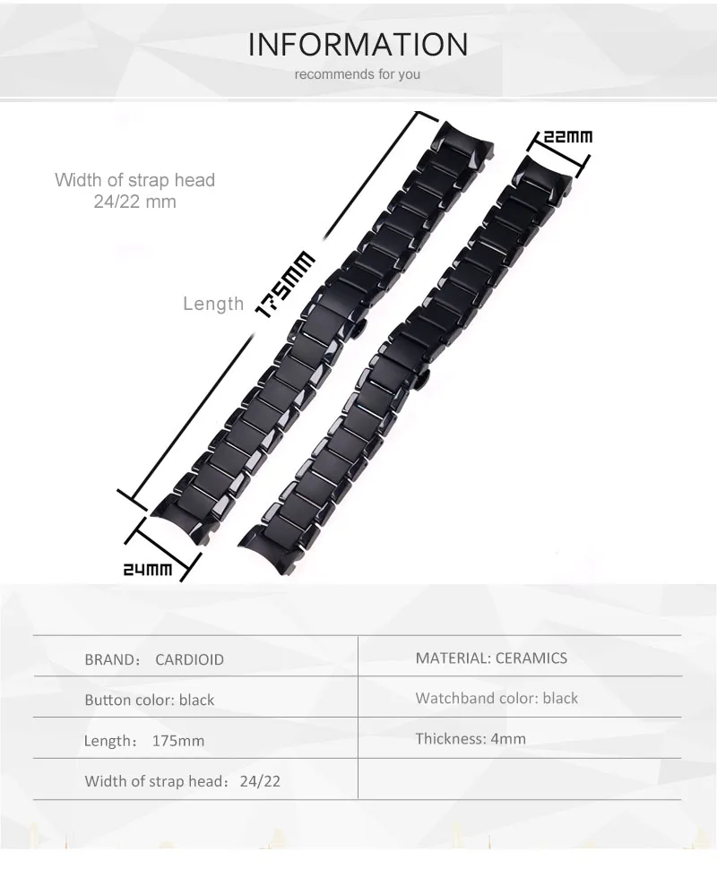 Высококачественный керамический стальной ремешок 22 мм 24 мм для часов Армани modelAR1452 AR1451 Ремешки для наручных часов черный матовый ремешок сменный Браслет