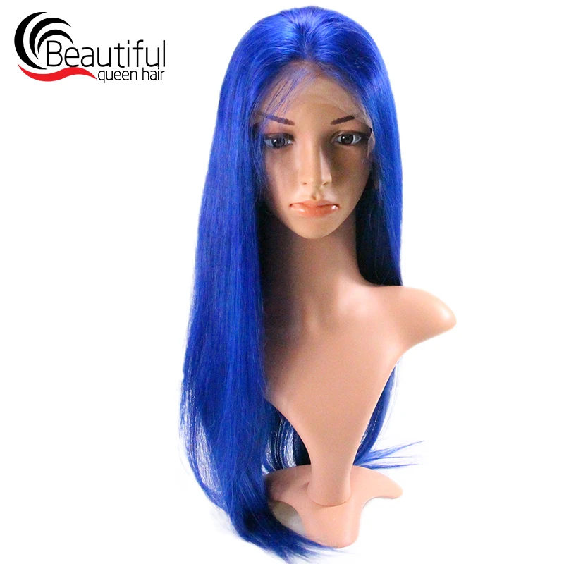 Красивая Королева 10A бразильские человеческие волосы полный парик шнурка прямые синие девственные волосы предварительно сорванные отбеленные узлы с детскими волосами 10-26