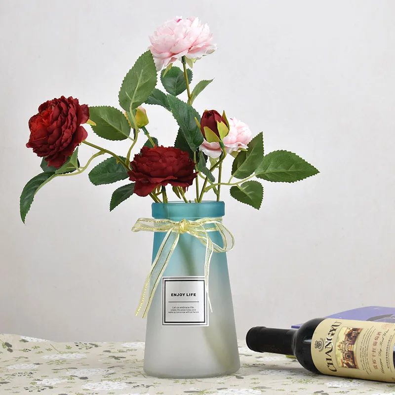 

Nordic Glass Vase Frosted Transparent Gradient Color Flowers Vase Dried Flowers Inserted Desktop Ornaments Home Decoration