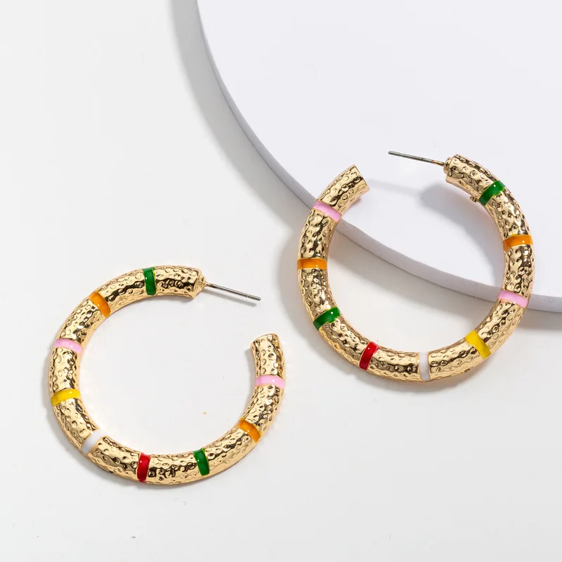 

Retro Women Enamel Alloy Circle Earrings Fashion Ladies Party Statement Hoop Dangle Earrings Brincos Pendientes