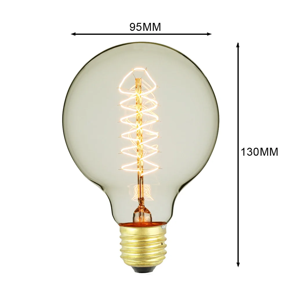 G95 Edison Bulb 40W 220/240V E27 Vintage Light Bulb Tungsten/Spiral Filament Amber Clear Glass Globe Shape Bulb - Цвет: G95 Amber Spiral