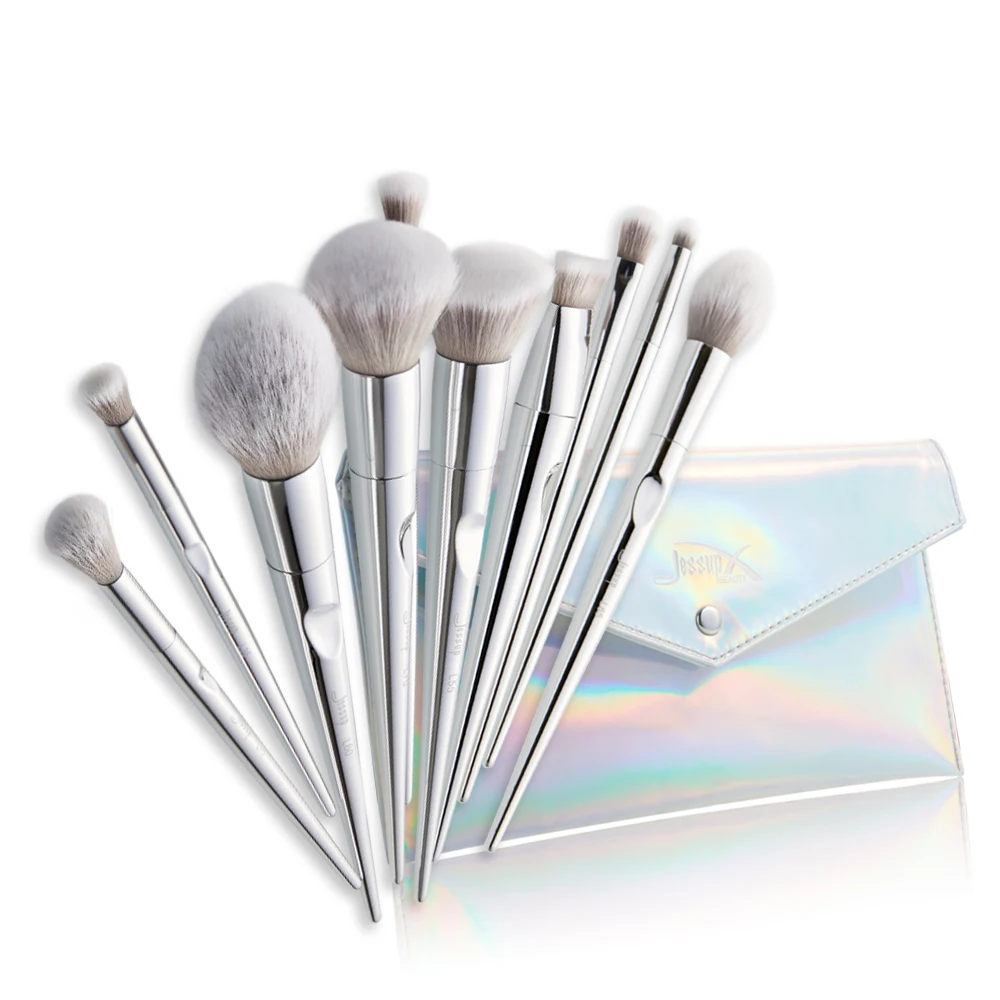 Jessup brush 10pcs Fantasy Silver Makeup brushes beauty Powder Cosmetic bag women blush Foundation Synthetic hair|Аппликатор теней