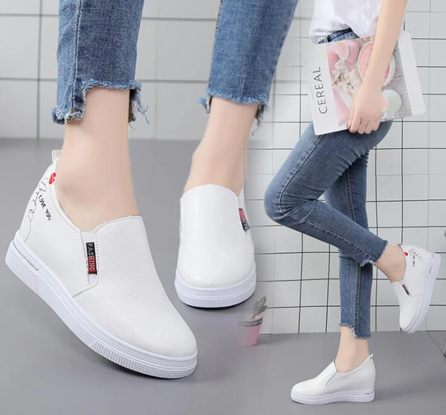 Plate Shoes Women's Breathable Simple Small White Autumn Waterproof Platform Muffin with Increased Within | Обувь