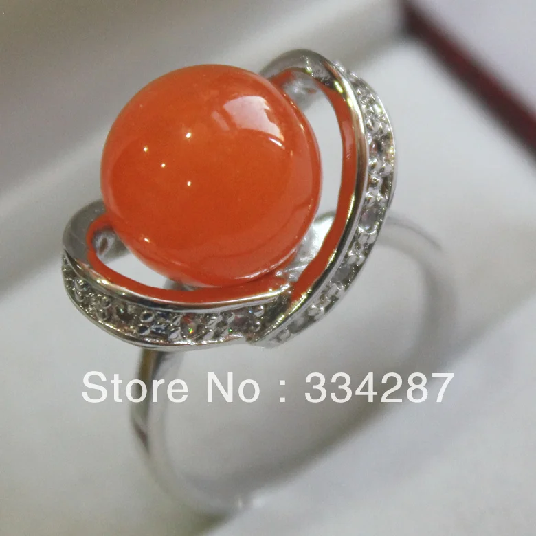 Beautiful Orange Silver Jade 12MM Beads Women's Gift Fashion Jewelry Ring A1012 | Украшения и аксессуары