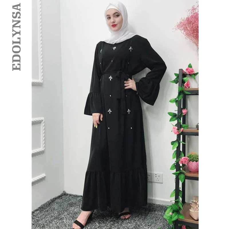 

2019 Luxury Embroidered Belted Muslim Dress Islamic Clothing For Women Robe Turkish Traditional Dubai Abaya Moroccan Kaftan D783