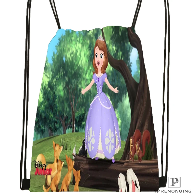 Custom Princess Sofia Drawstring Backpack Bag for Man Woman Cute Daypack Kids Satchel Black Back 31x40cm