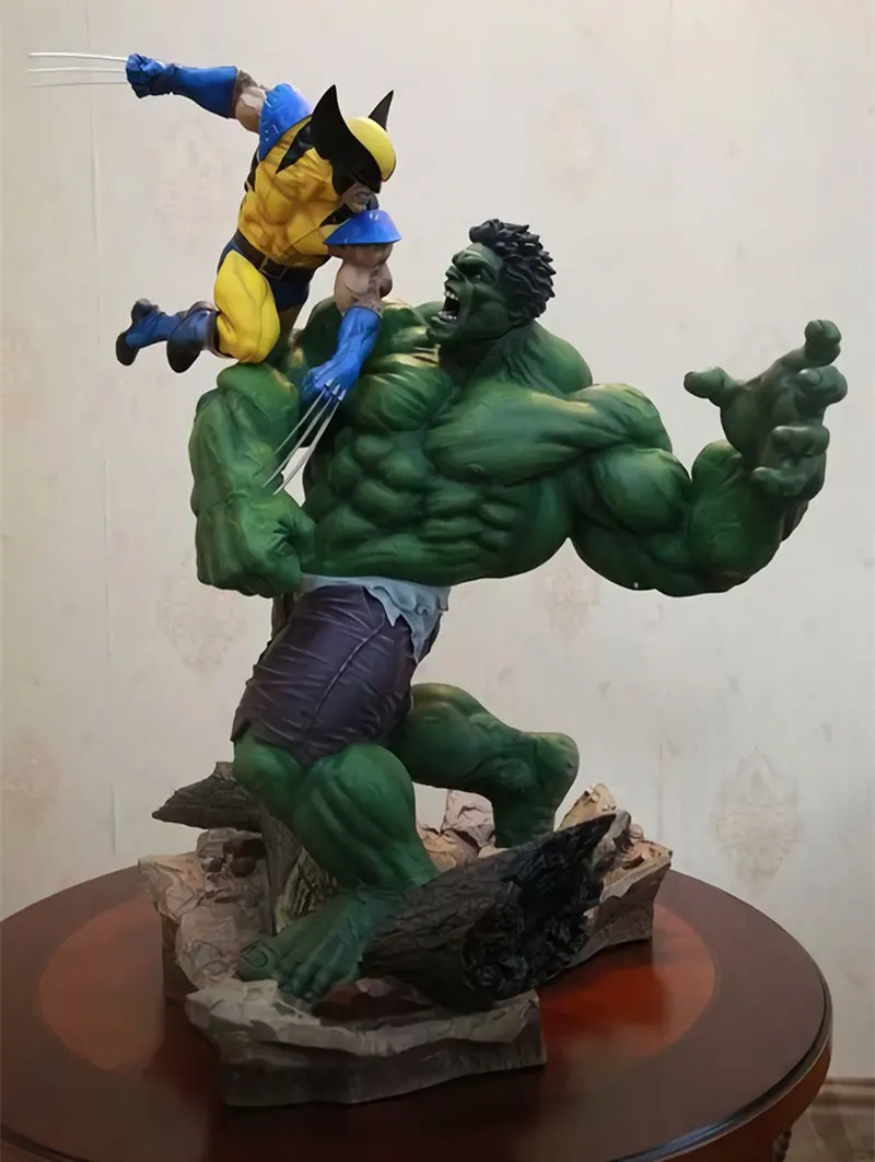 

[Funny] Large size 36cm Combat Scene version Hulk VS Wolverine PVC Action figure Statue collection model adult gift Original box