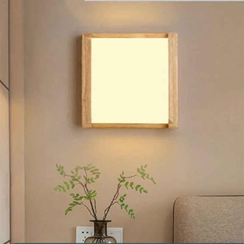 

Simple modern square wooden wall lamp creative rubber solid wood LED staircase corridor Japanese wall hanging lamps head lamp