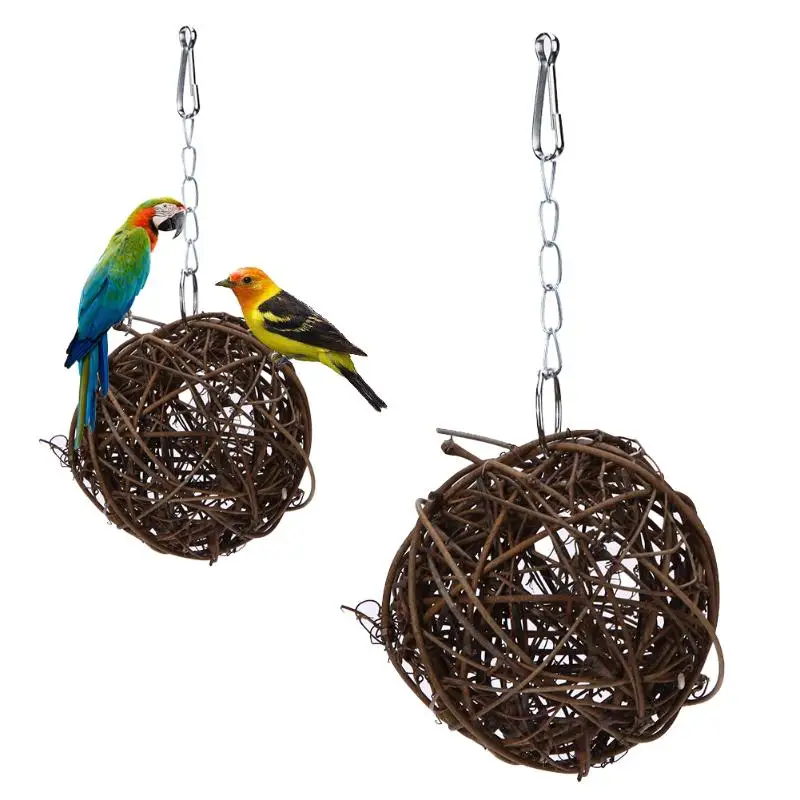 font b Pet b font Chewing Toy Parrot Bird Biting Toy Bird Branch Rattan Balls