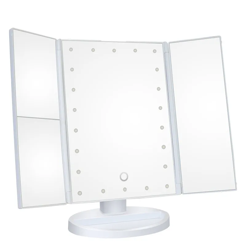 

MINCH 22 LED Touch Screen Makeup Mirror 1X 2X 3X 10X Magnifying Mirrors Tri-Folded Desktop Mirror Lights Health Beauty Tool
