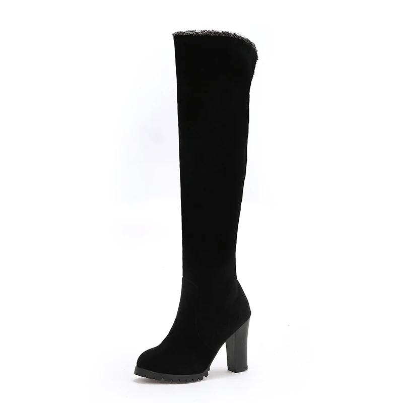 ANMAIRON/женские ботфорты выше колена модные ботинки с круглым носком обувь из флока женская зимняя обувь на толстом каблуке; цвет СЕРЫЙ; большие размеры 34-46; CR1583