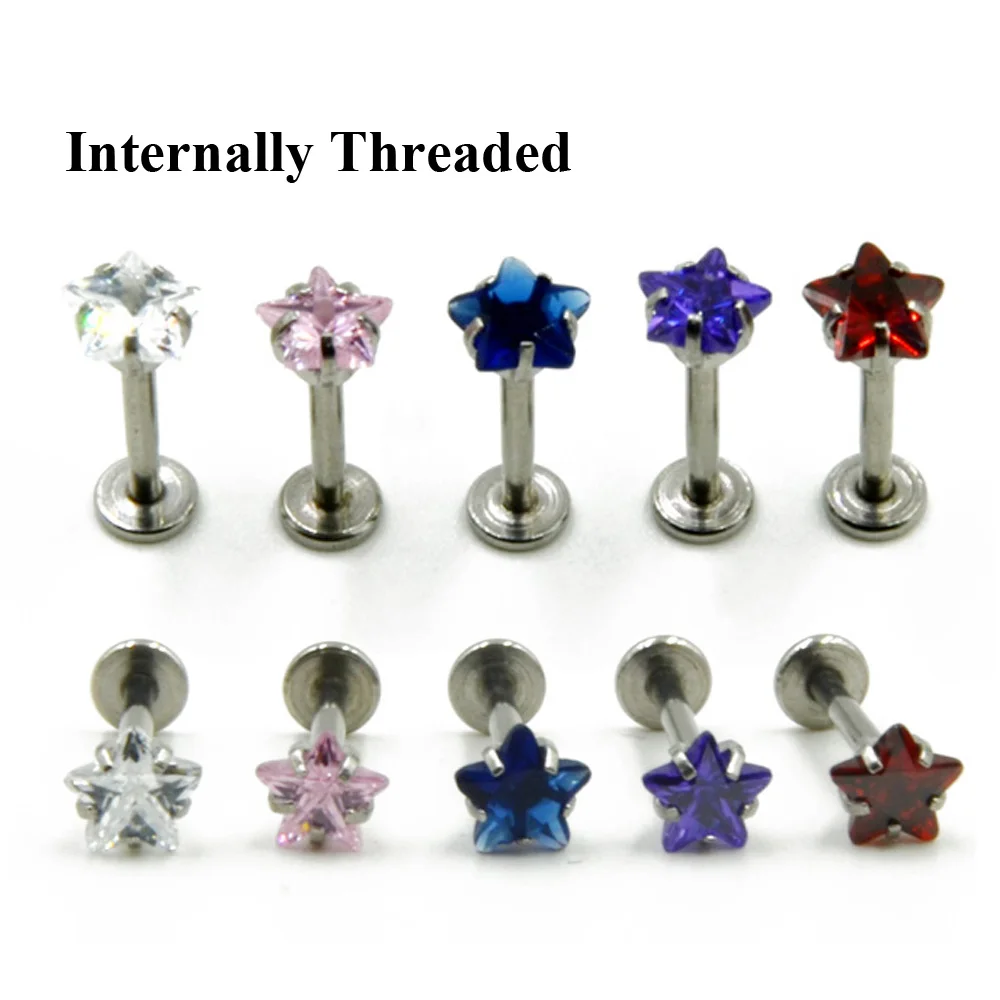 

40pcs Star Zircon Ear Tragus Helix Cartilage Earring Internally Thread Labret Lip Ring Piercing Monroe Stud Body Jewelry