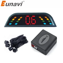 Eunavi Car Auto Parktronic LED Sensor de aparcamiento con 4 sensores de respaldo reverso de aparcamiento de coche Radar Monitor sistema Detector de luz de fondo